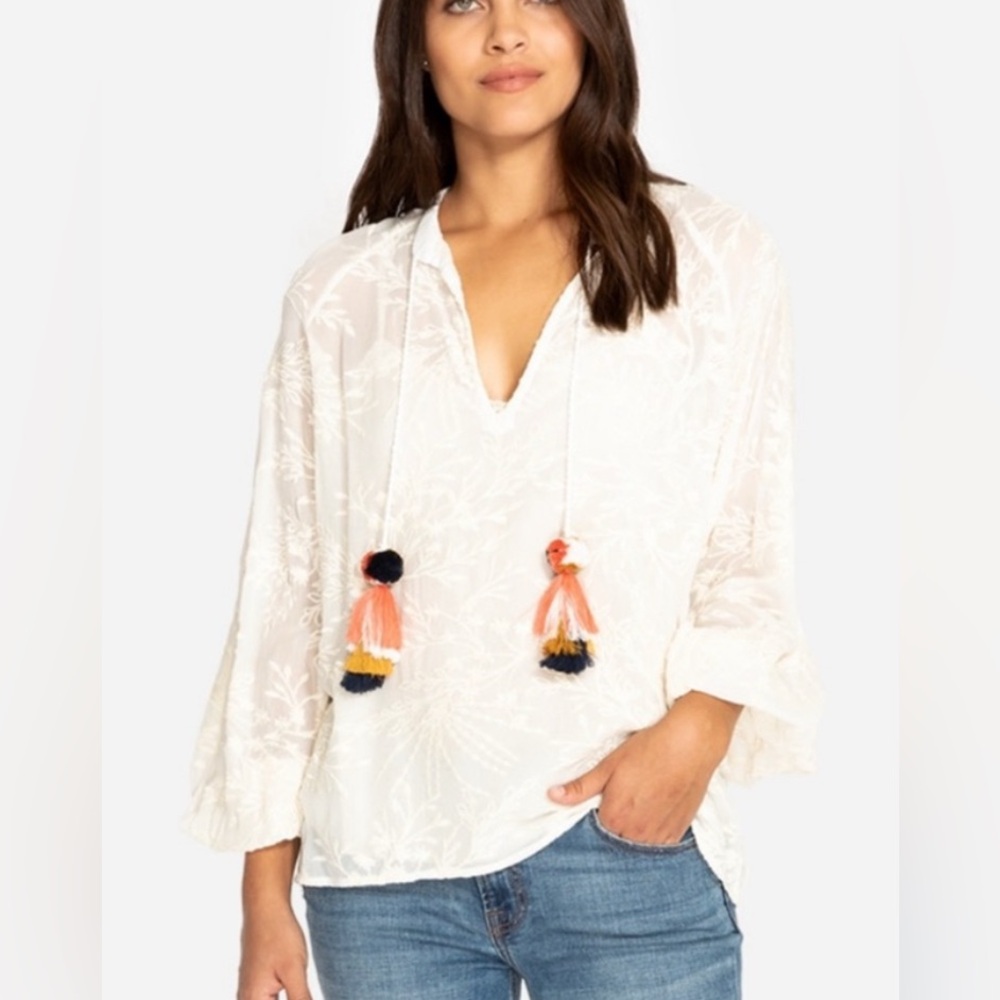 Johnny Was | Rosanna Embroidered Long-Sleeve Top w/
Pompom Ties - Picture 2 of 7